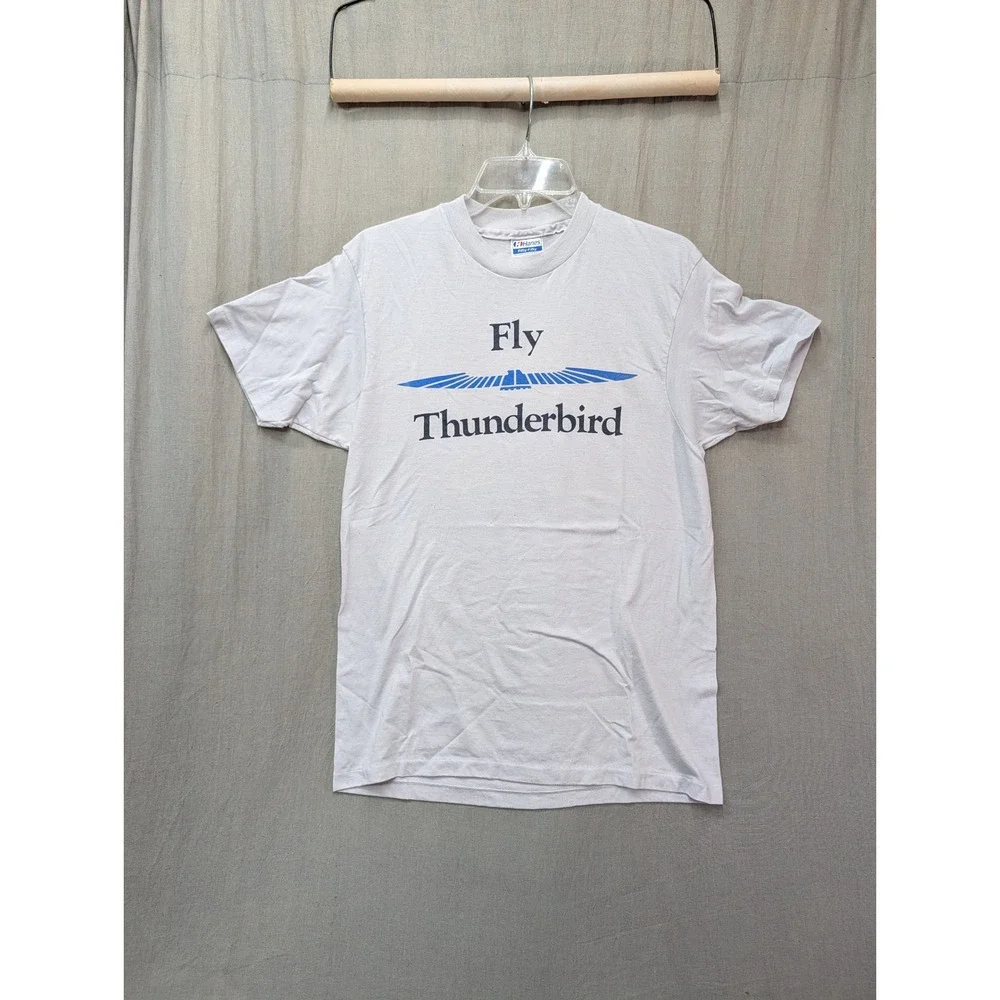 Vintage Hanes Fifty-Fifty Fly Thunderbird T-Shirt Gray Made in USA Large 42-44